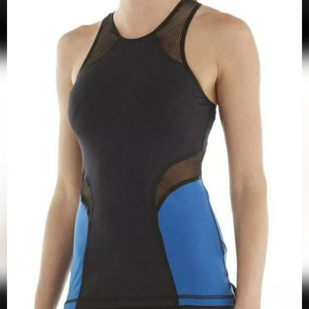 MICHI XS Blue Black Mesh Stretch Sleeveless Racerback Activewear Yoga Tank Top - Picture 15 of 15